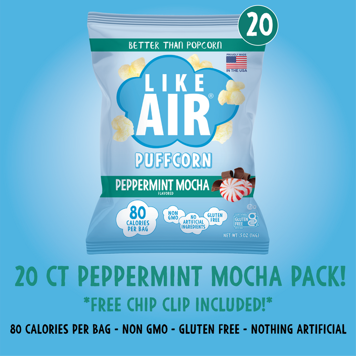 Peppermint Mocha Puffcorn Single Serve  - 20 bags - Like Air Puffcorn