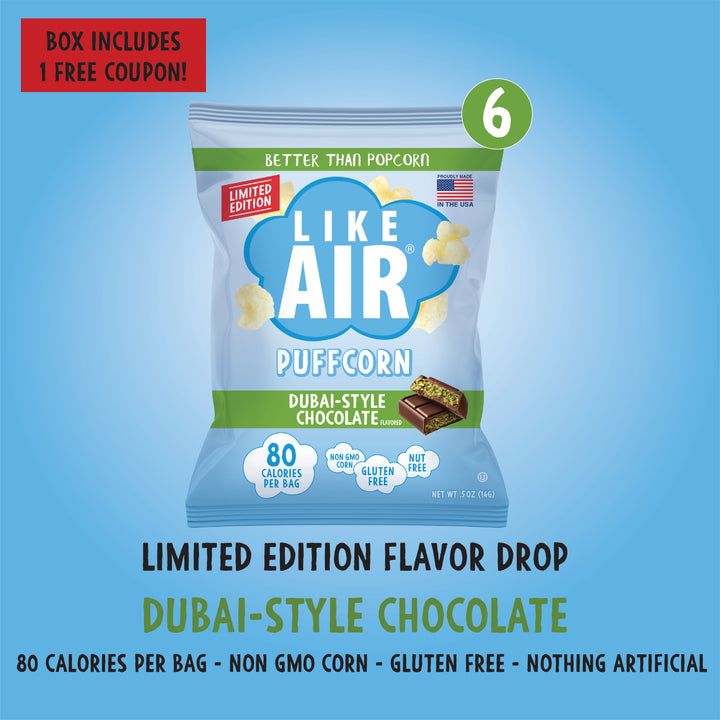 Dubai Style Chocolate Single Serve  - 6 bags - Like Air Puffcorn