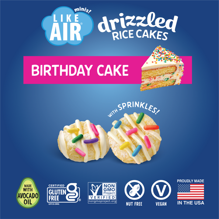 Like Air Single Serve Birthday Cake Drizzled Rice Cakes Pack - 0.74oz, 10 bags
