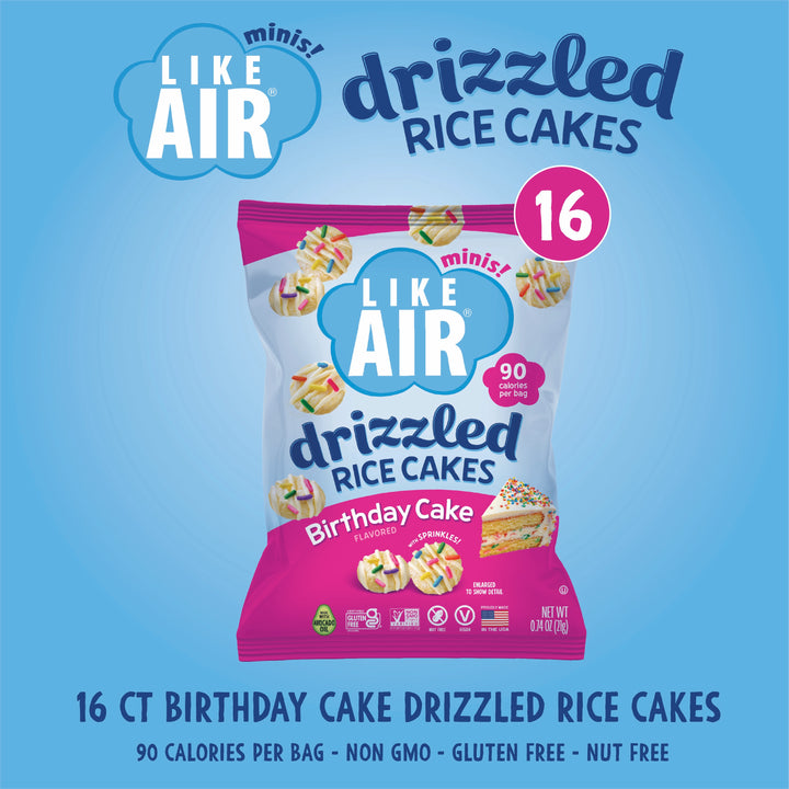 Like Air Single Serve Birthday Cake Drizzled Rice Cakes Pack - 0.74oz, 16 bags