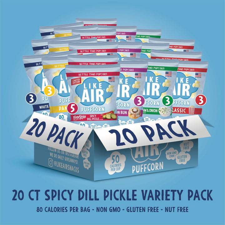 Like Air Single Serve Spicy Dill Pickle Puffcorn Variety Pack - 0.5oz, 20 bags