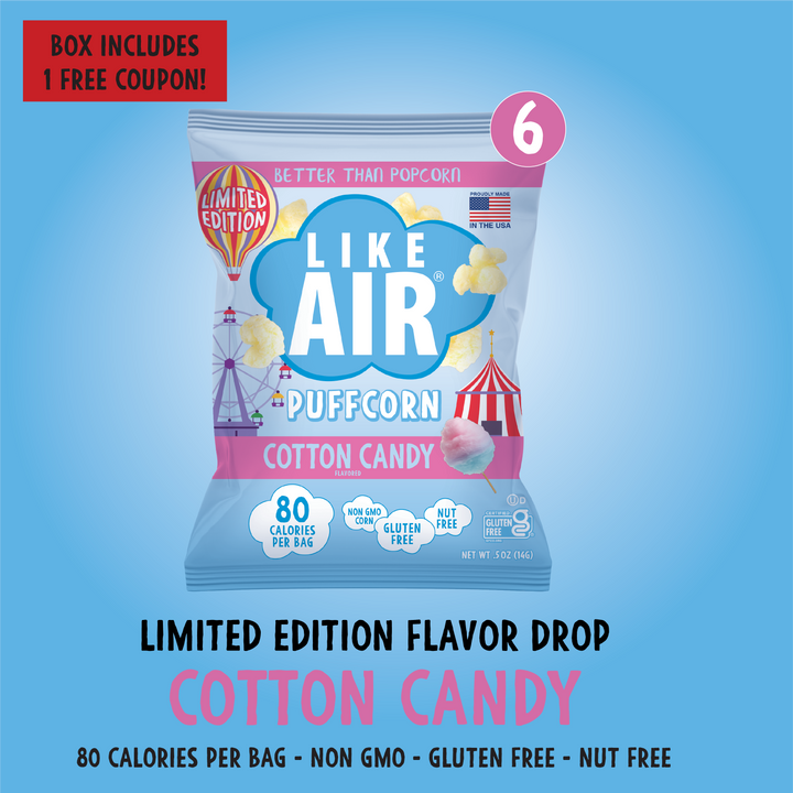 Cotton Candy Puffcorn Single Serve - 6 bags - Like Air Puffcorn