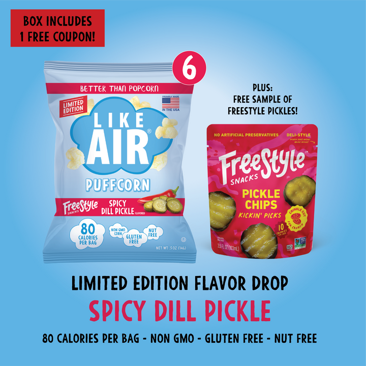 Spicy Dill Pickle Puffcorn Single Serve - 6 bags - Like Air Puffcorn