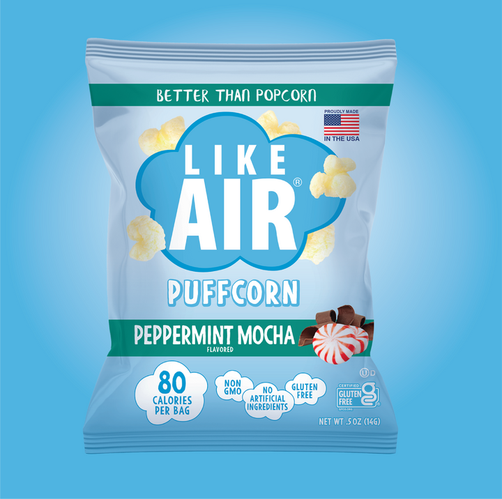 Peppermint Mocha Puffcorn Single Serve  - 20 bags - Like Air Puffcorn