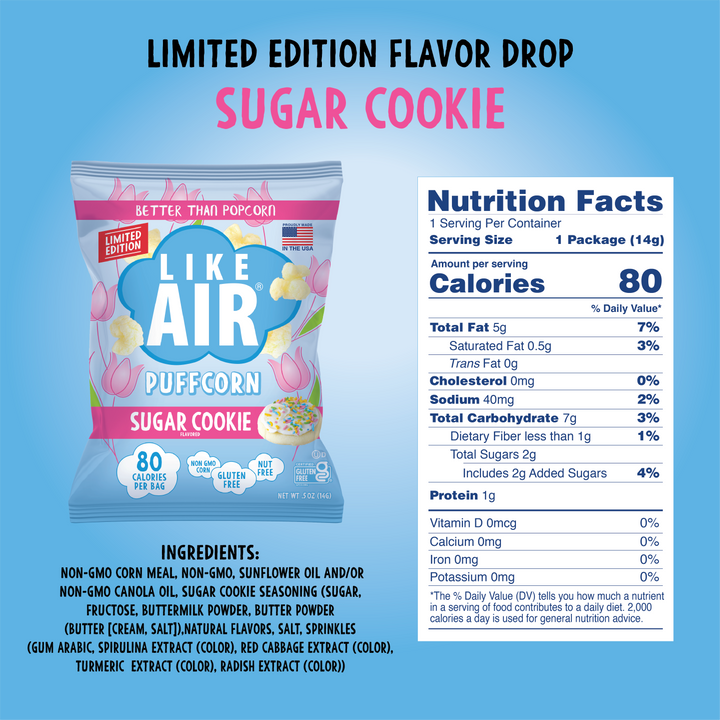Sugar Cookie Puffcorn Single Serve - 6 bags - Like Air Puffcorn
